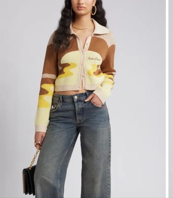 House Of Sunny The Dunes Tripper Jaquard Crop Cardigan Sz 8 - Picture 2 of 15